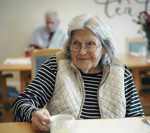 Elderly lady taking tea